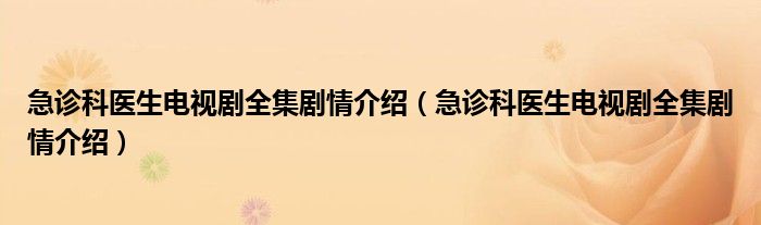 急诊科医生电视剧全集剧情介绍（急诊科医生电视剧全集剧情介绍）