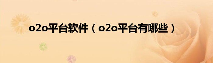o2o平台软件（o2o平台有哪些）