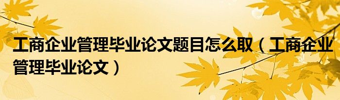 工商企业规画结业论文问题奈何样取（工商企业规画结业论文）