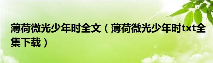 薄荷微光少年时全文（薄荷微光少年时txt全集下载）