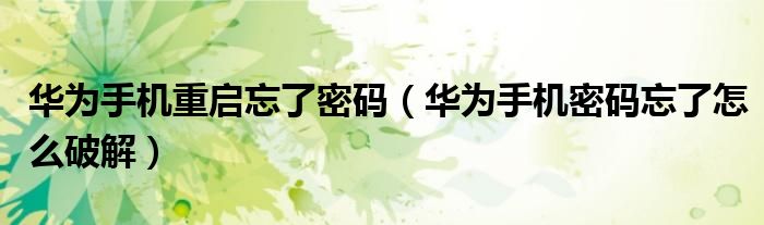 华为手机重启忘了密码（华为手机密码忘了怎么破解）