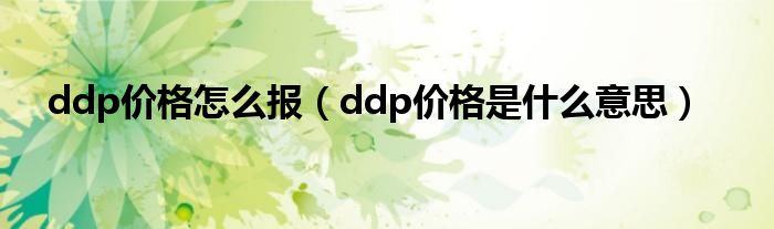 ddp价钱奈何样报（ddp价钱是甚么意思）