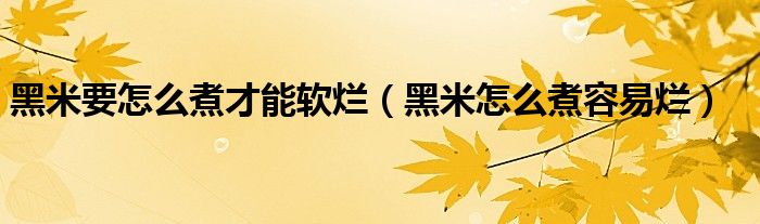 黑米要怎么煮才能软烂（黑米怎么煮容易烂）