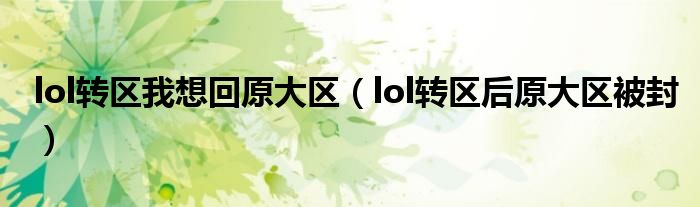 lol转区我想回原大区（lol转区后原大区被封）