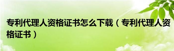 专利署理人资历证书奈何样下载（专利署理人资历证书）