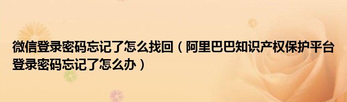 微信登录密码忘记了怎么找回（阿里巴巴知识产权保护平台登录密码忘记了怎么办）