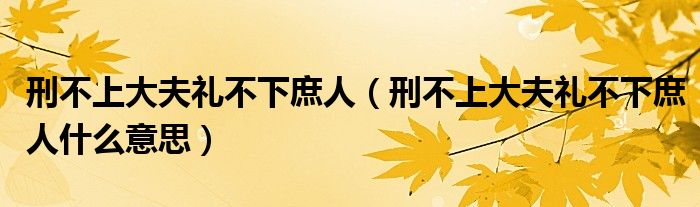 刑不上大夫礼不下庶人（刑不上大夫礼不下庶人什么意思）
