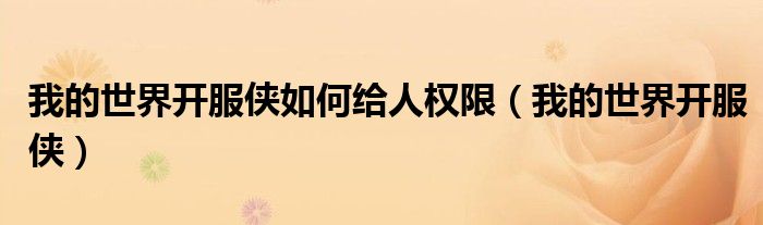 我的世界开服侠如何给人权限（我的世界开服侠）