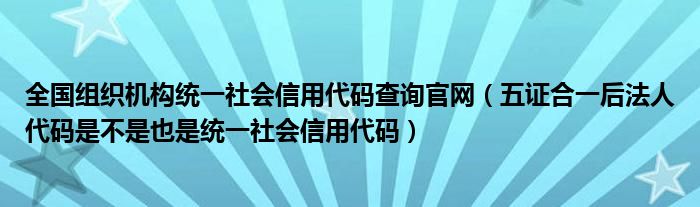 全国组织机构统一社会信用代码查询官网（五证合一后法人代码是不是也是统一社会信用代码）