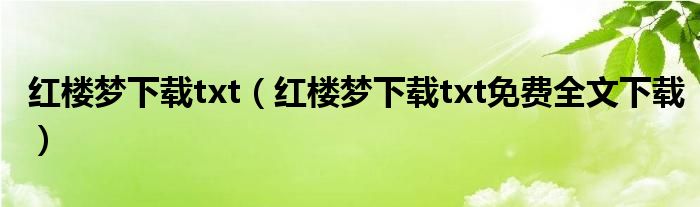 红楼梦下载txt（红楼梦下载txt免费全文下载）