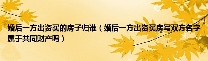 婚后一方出资买的房子归谁（婚后一方出资买房写双方名字属于共同财产吗）