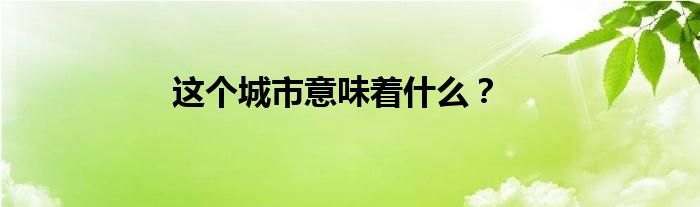 这个城市意味着什么？