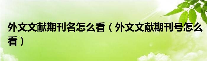 外文文献期刊名怎么看（外文文献期刊号怎么看）