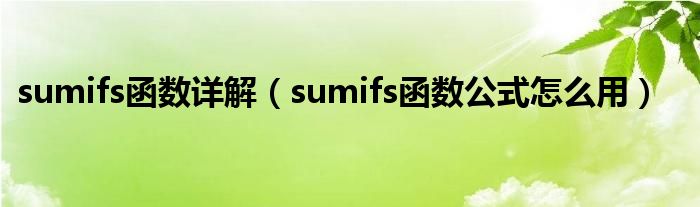 sumifs函数详解（sumifs函数公式怎么用）