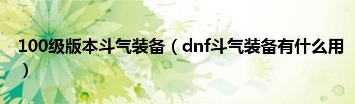 100级版本斗气装备（dnf斗气装备有什么用）