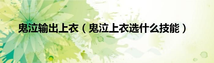 鬼泣输出上衣（鬼泣上衣选什么技能）
