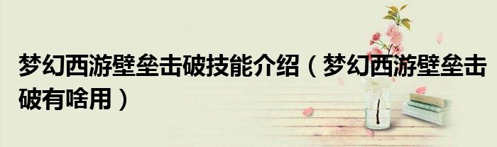 梦幻西游壁垒击破技能介绍（梦幻西游壁垒击破有啥用）