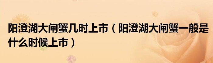 阳澄湖大闸蟹几时上市（阳澄湖大闸蟹一般是什么时候上市）