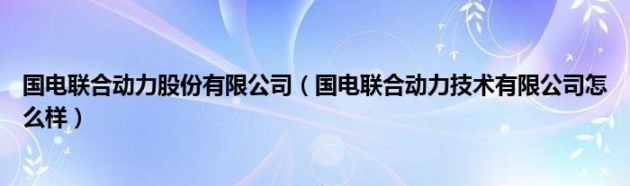 国电联合动力股份有限公司（国电联合动力技术有限公司怎么样）