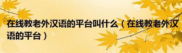 在线教老外汉语的平台叫什么（在线教老外汉语的平台）