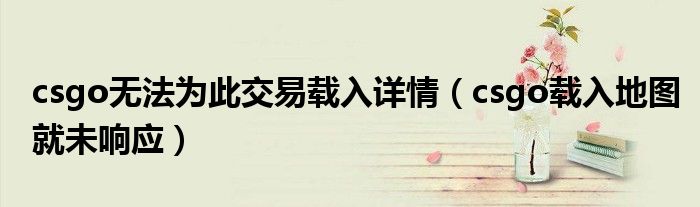csgo无法为此交易载入详情（csgo载入地图就未响应）