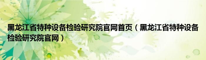 黑龙江省特种设备检验研究院官网首页（黑龙江省特种设备检验研究院官网）