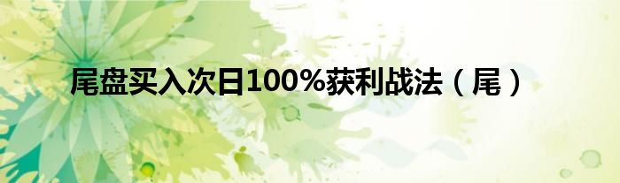 尾盘买入次日100%获利战法（尾）