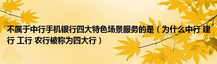 不属于中行手机银行四大特色场景服务的是（为什么中行 建行 工行 农行被称为四大行）