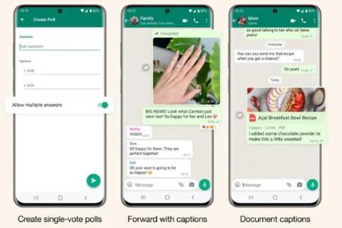 WhatsApp推出带有转发和民意调查更新的字幕