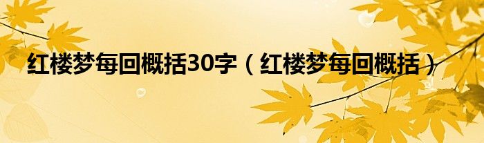 红楼梦每次总结30字(红楼梦每次总结)