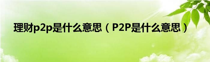   理财p2p是什么意思（P2P是什么意思）