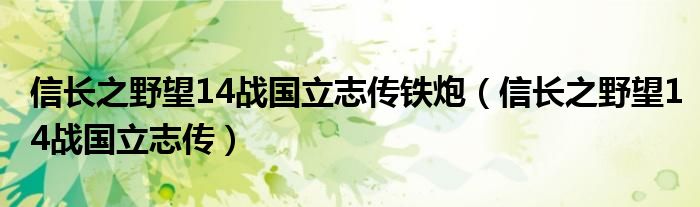 信长之野望14战国立志传铁炮（信长之野望14战国立志传）