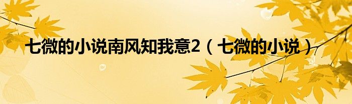 七微的小说南风知我意2（七微的小说）