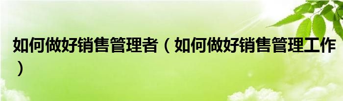 如何做好销售管理者（如何做好销售管理工作）