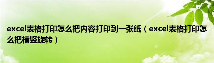 excel表格打印怎么把内容打印到一张纸（excel表格打印怎么把横竖旋转）