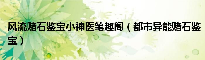 风流赌石鉴宝小神医笔趣阁（都市异能赌石鉴宝）