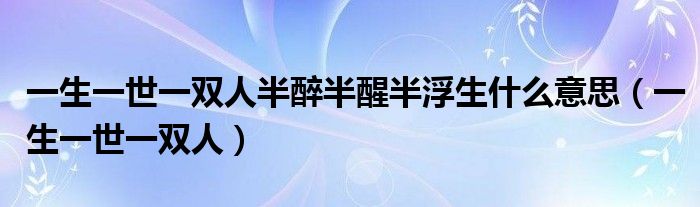 一生一世一双人半醉半醒半浮生什么意思（一生一世一双人）