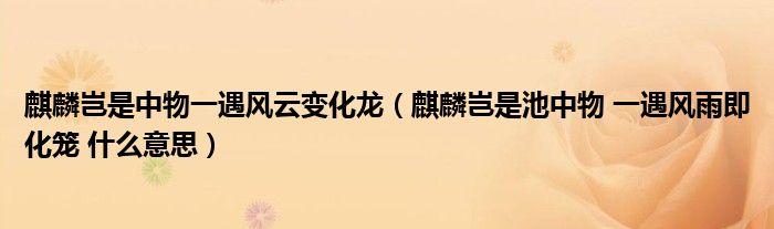 麒麟岂是中物一遇风云变化龙（麒麟岂是池中物 一遇风雨即化笼 什么意思）