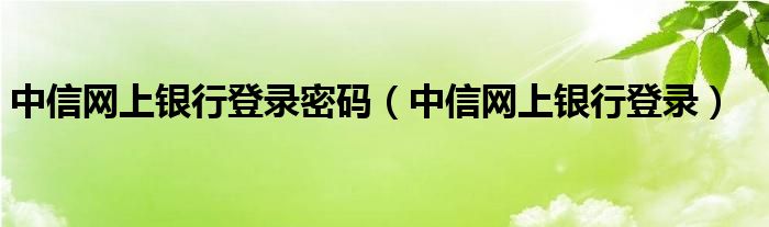 中信网上银行登录密码（中信网上银行登录）
