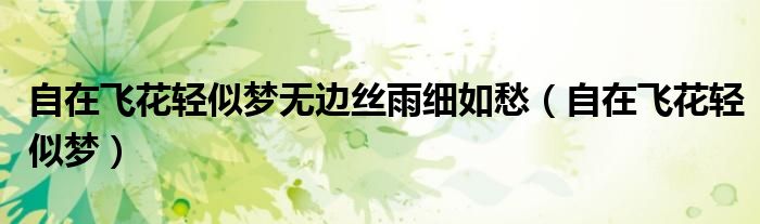 自在飞花轻似梦无边丝雨细如愁（自在飞花轻似梦）