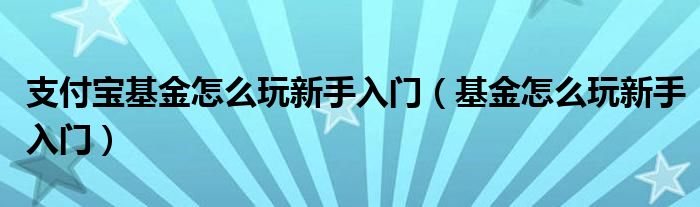 支付宝基金怎么玩新手入门（基金怎么玩新手入门）
