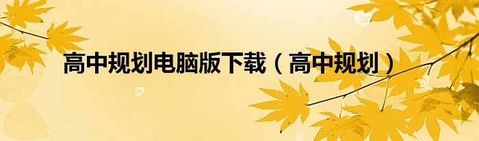 高中规划电脑版下载（高中规划）