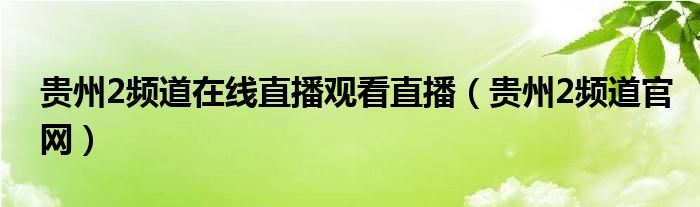 贵州2频道在线直播观看直播（贵州2频道官网）