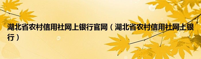 湖北省农村信用社网上银行官网（湖北省农村信用社网上银行）