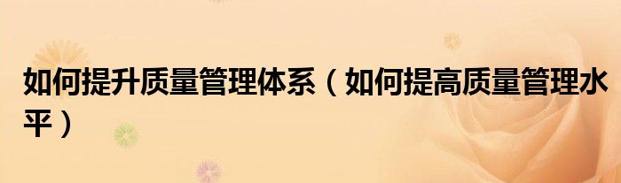 如何提升质量管理体系（如何提高质量管理水平）