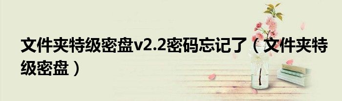 文件夹特级密盘v2.2密码忘记了（文件夹特级密盘）
