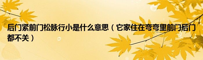 后门紧前门松脉行小是什么意思（它家住在弯弯里前门后门都不关）