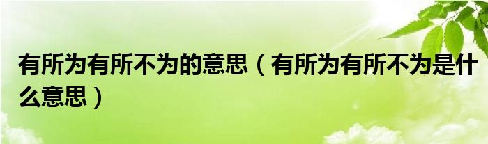 有所为有所不为的意思（有所为有所不为是什么意思）