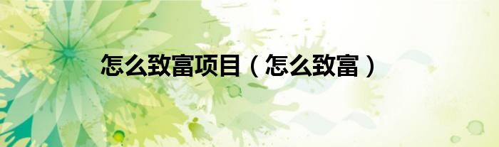 怎么致富项目（怎么致富）