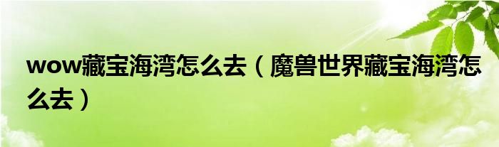 wow藏宝海湾怎么去（魔兽世界藏宝海湾怎么去）